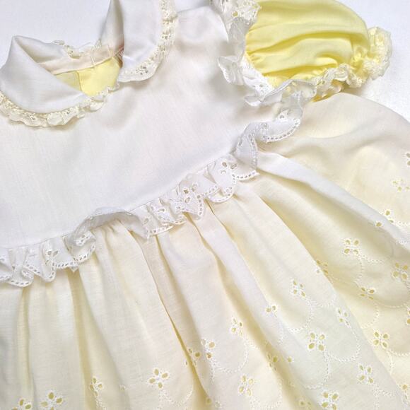 Vintage Just Adorable Dress Girls Sz 2T Yellow Frilly Lace Fancy Pinafore 80s - Picture 2 of 4